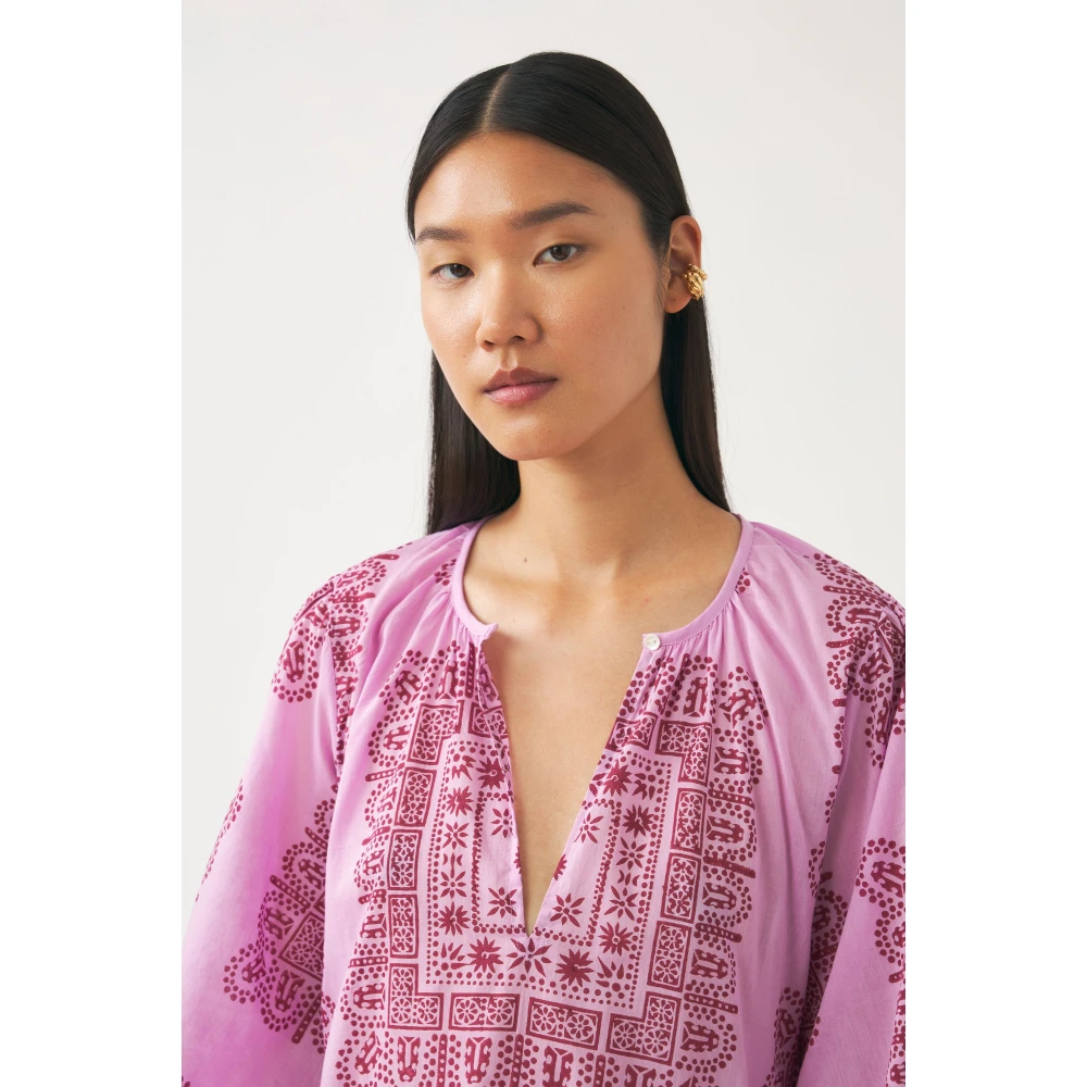 Antik batik Katoenen voile print mini jurk Nalii Pink Dames