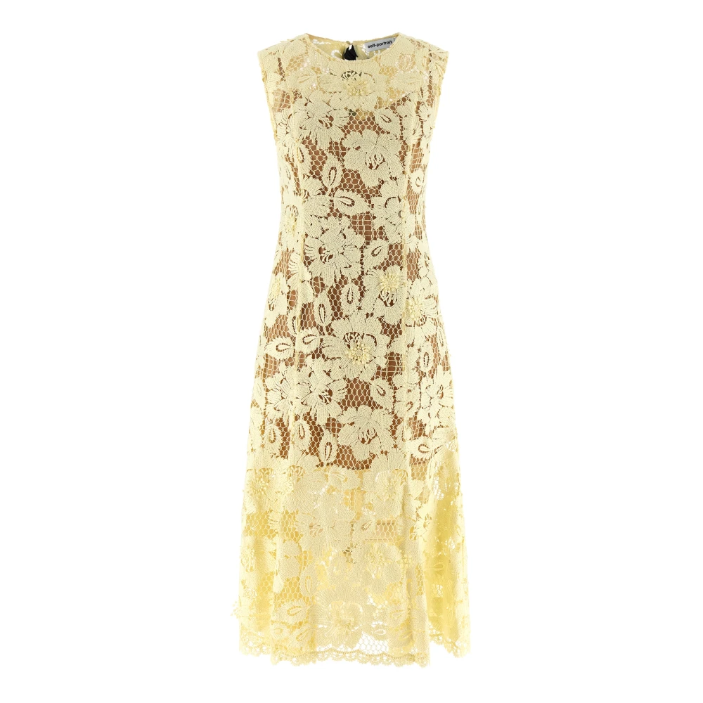 Self Portrait Women's Yellow Crochet Lace And Tulle Midi Dress