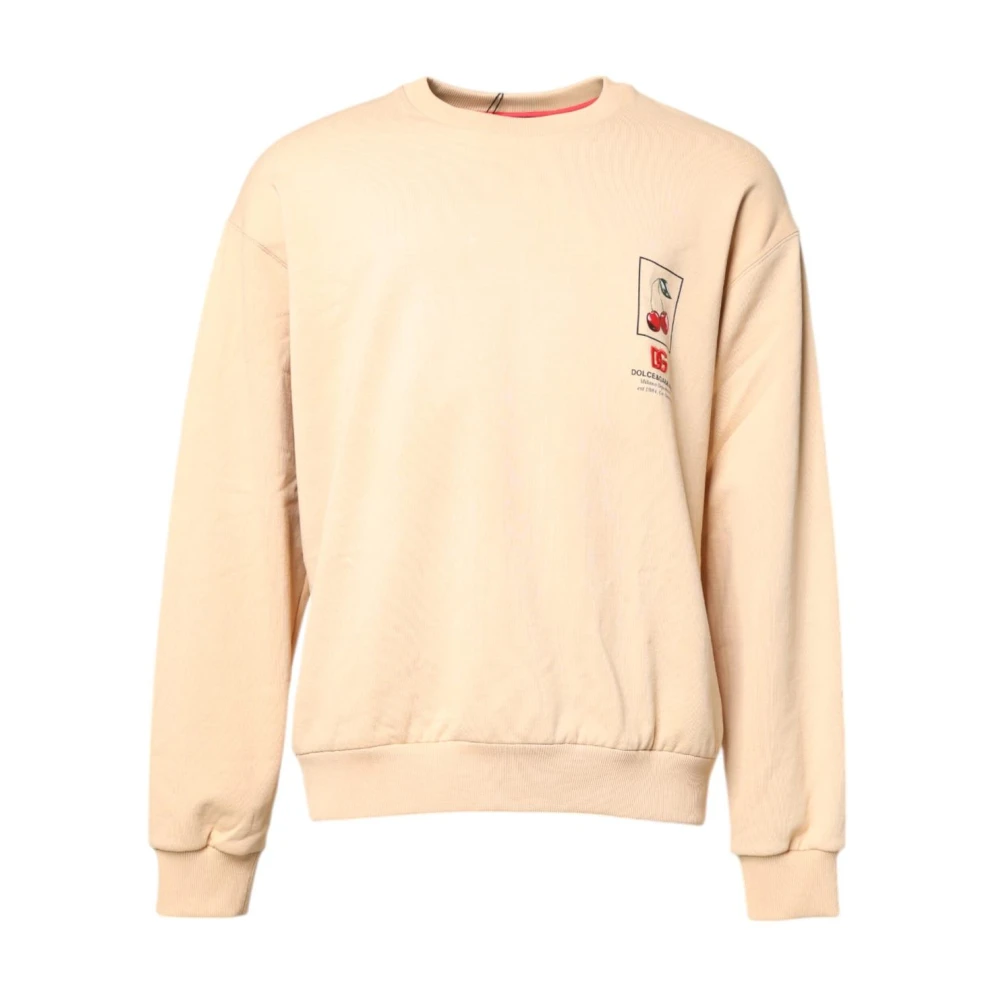 Dolce & Gabbana , Sweatshirts, Male, Beige, 2XL, Cherry Print Crew Neck Jumper - Image 3