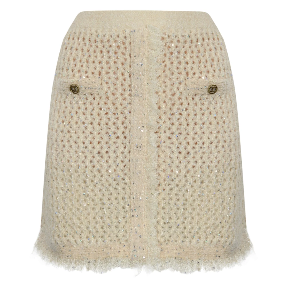 Twinset Jacquard Mesh Wollen Rok White Dames
