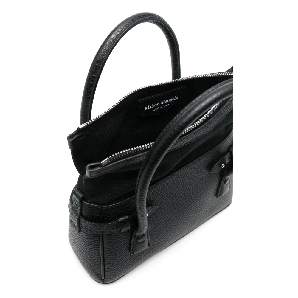 Maison Margiela Zwarte Leren Handtas Rits Sluiting Black Dames