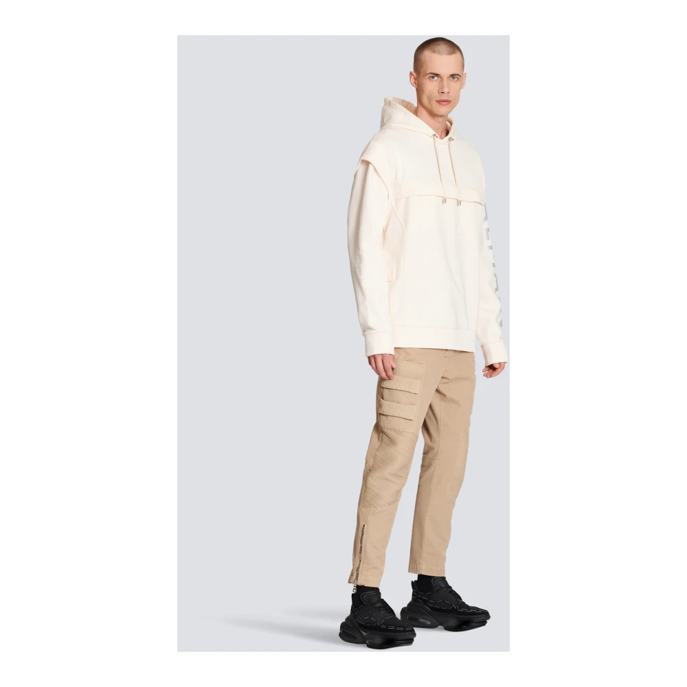 Balmain Katoenen bedrukte logo-hoodie Beige Heren