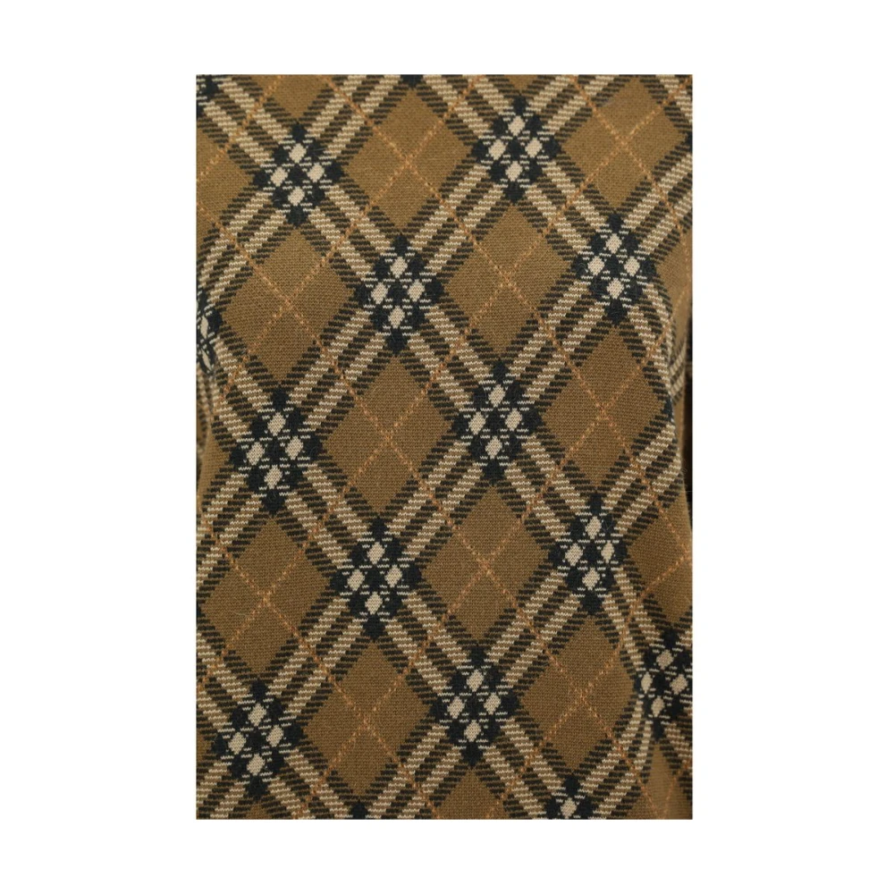Burberry Gebreide trui met ronde hals en ruitpatroon Brown Dames
