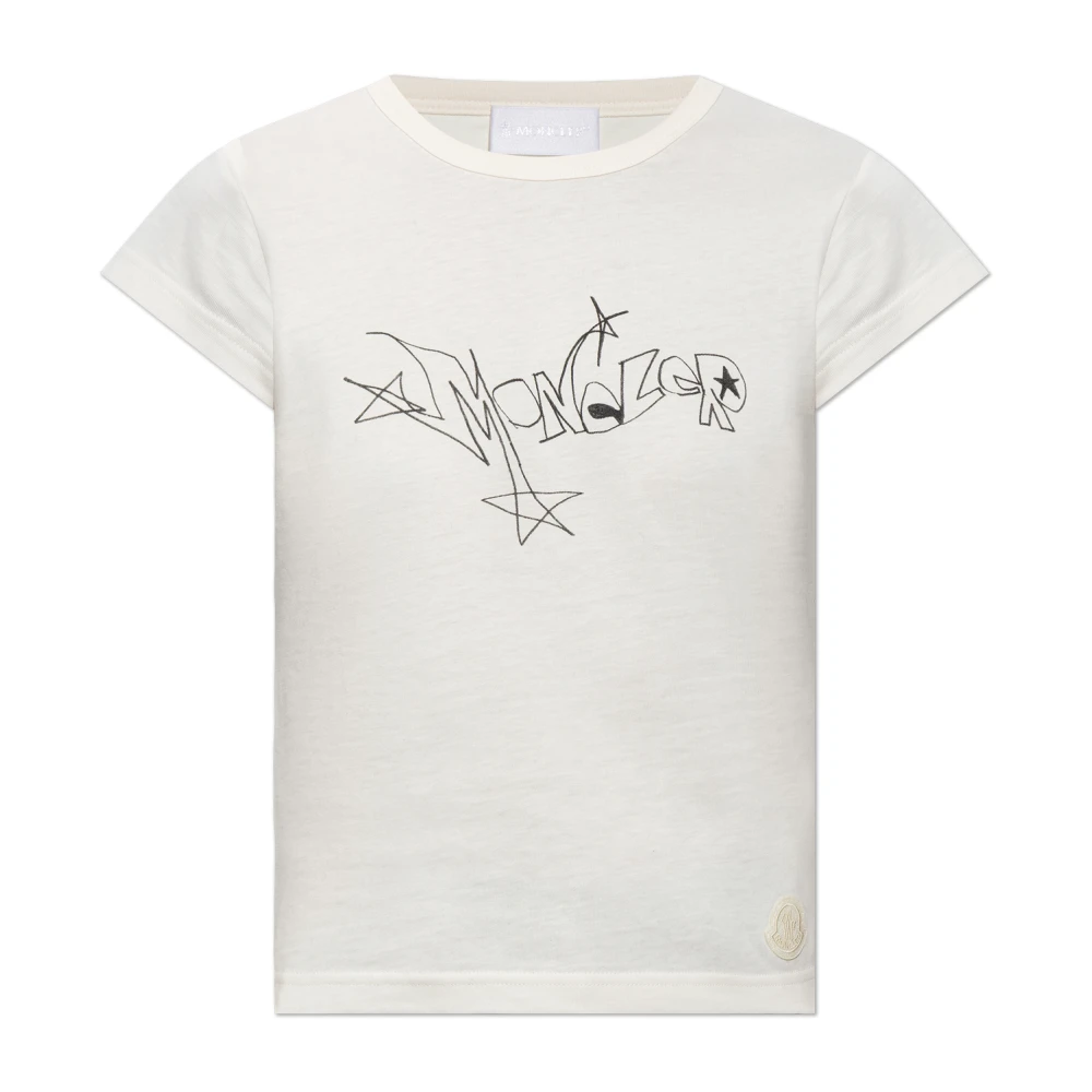 Moncler , T-Shirts, Female, Beige, M, Logo T-Shirt