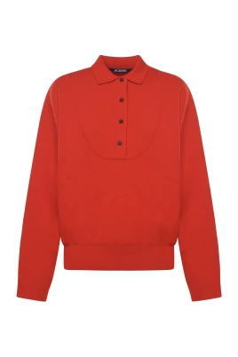 Röd Cashmere Tröja Ribbad Krage