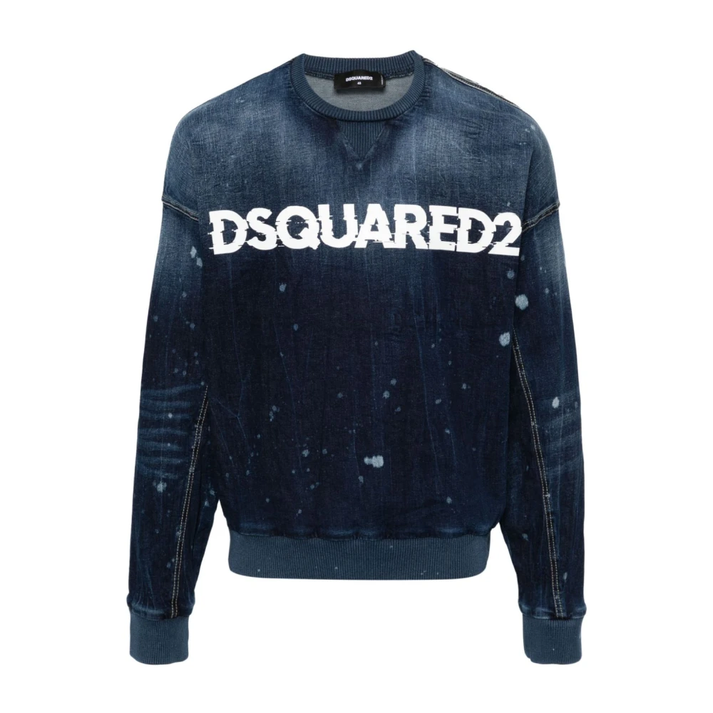 Dsquared2 Denim Logo Wit Sweatshirt Blue Heren