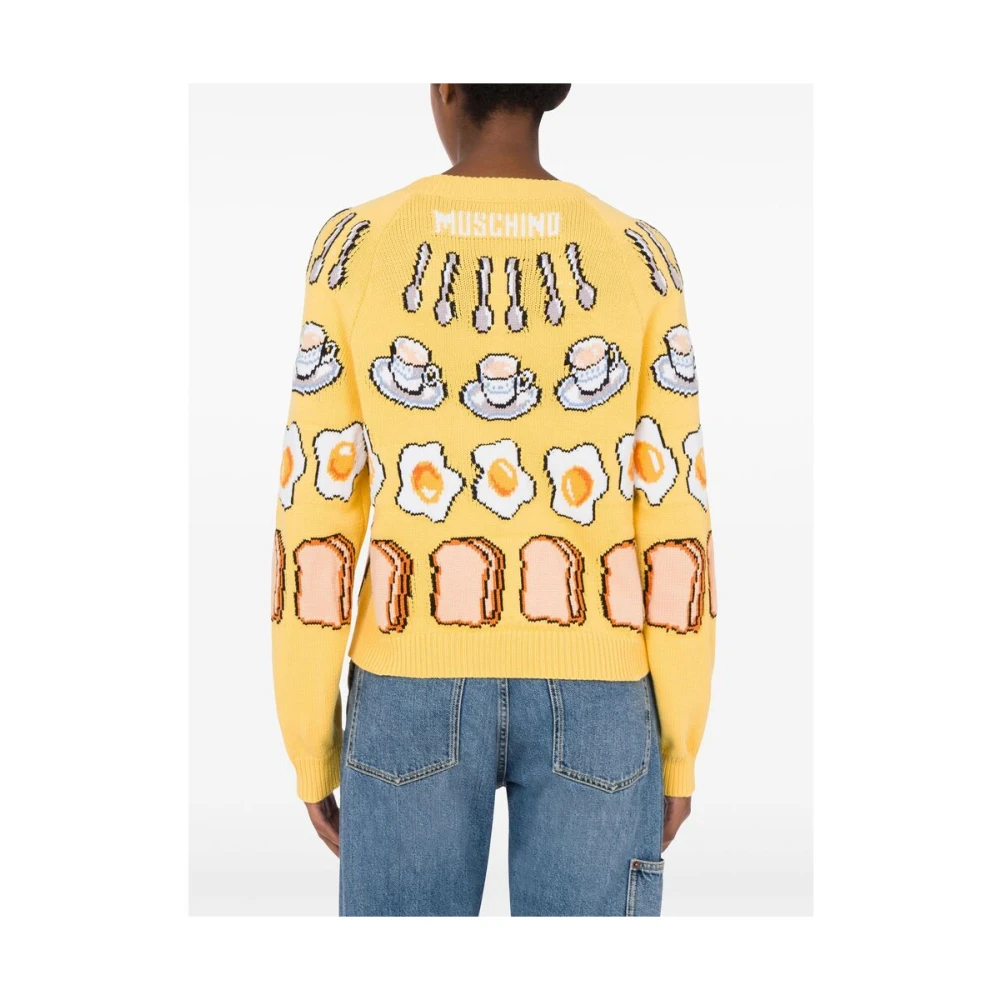 Moschino Gele Jacquard Crew Neck Sweater Multicolor Dames