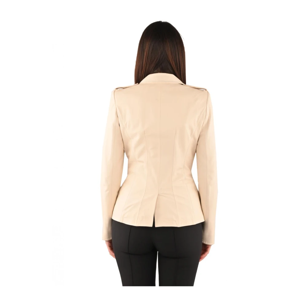 Elisabetta Franchi Dubbelborst leren jasje White Dames