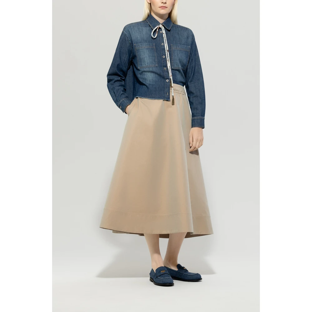 LUISA CERANO Glinsterende Outdoor Changeant Gabardine Rok Beige Dames