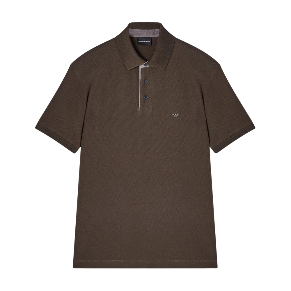 Emporio Armani Men's Brown Polo Shirts, Xl, Regular Fit Piqué Polo Shirt