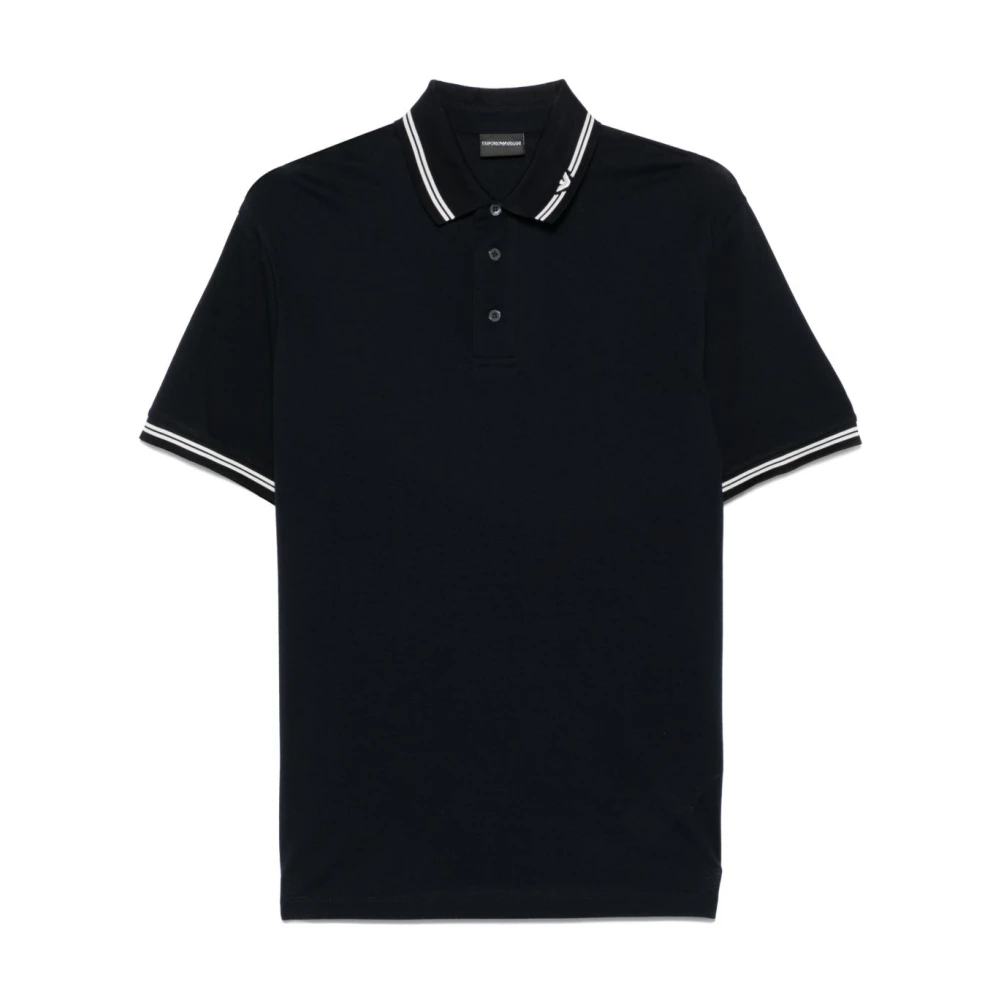 Emporio Armani Men's Blue Polo Shirt With Striped Pattern