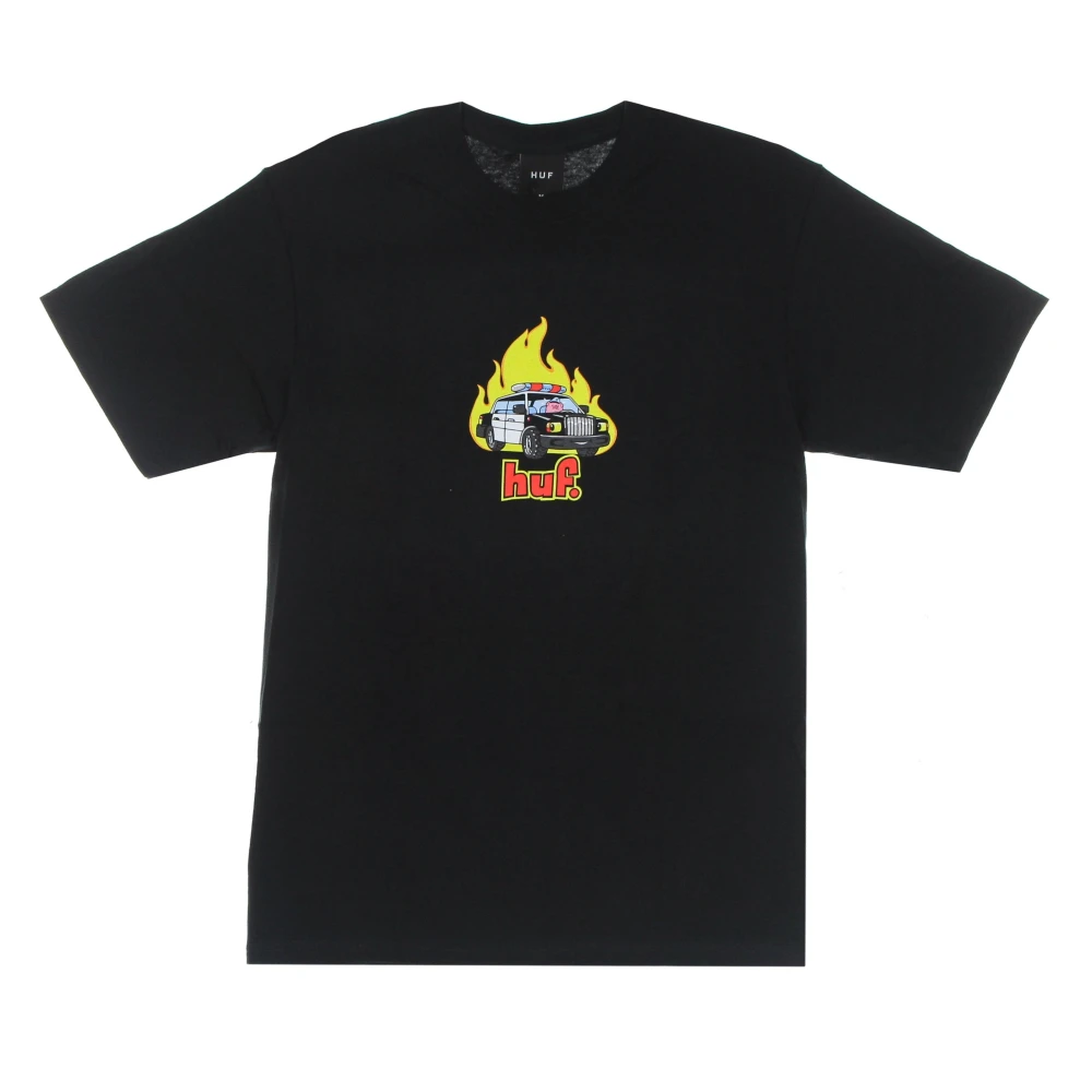 HUF Zwarte Tee met Gebrande Print Black Heren