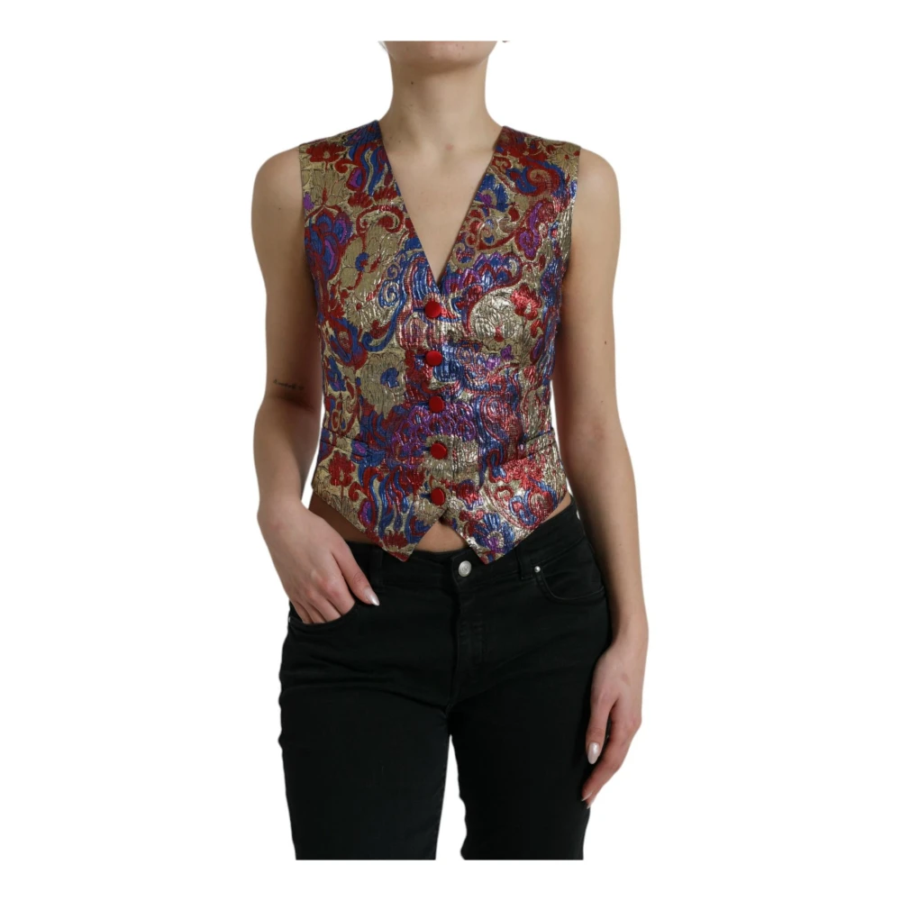 Dolce & Gabbana Women's Multicolor Floral Jacquard Button Waistcoat Vest - Waistcoats - S - Jackets