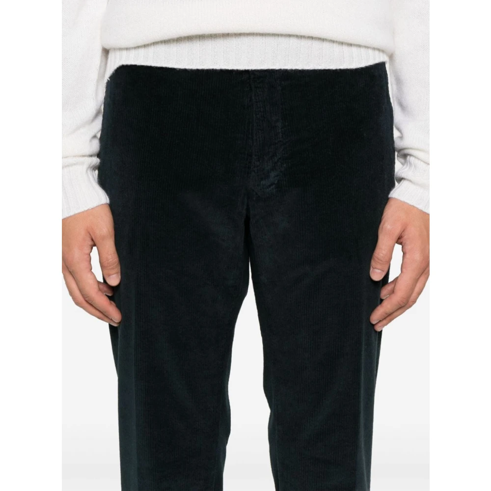 Incotex Blauwe Corduroy Broek Taps Toelopende Pijp Blue Heren