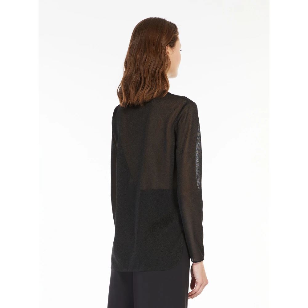 Max Mara Zwarte Doorschijnende Lurex Top met Glans Black Dames