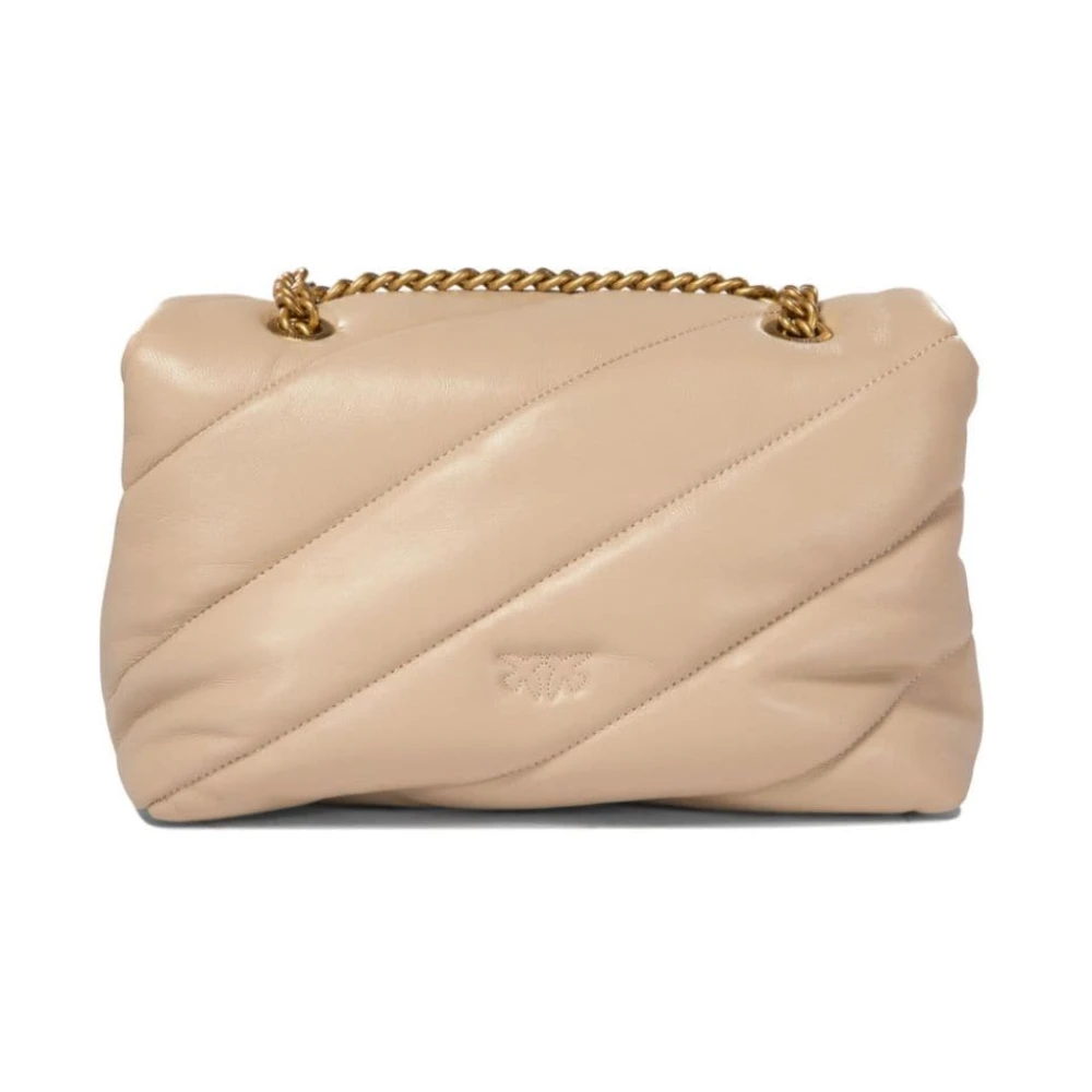 pinko Beige Leren Love Birds Gesp Tas Beige Dames