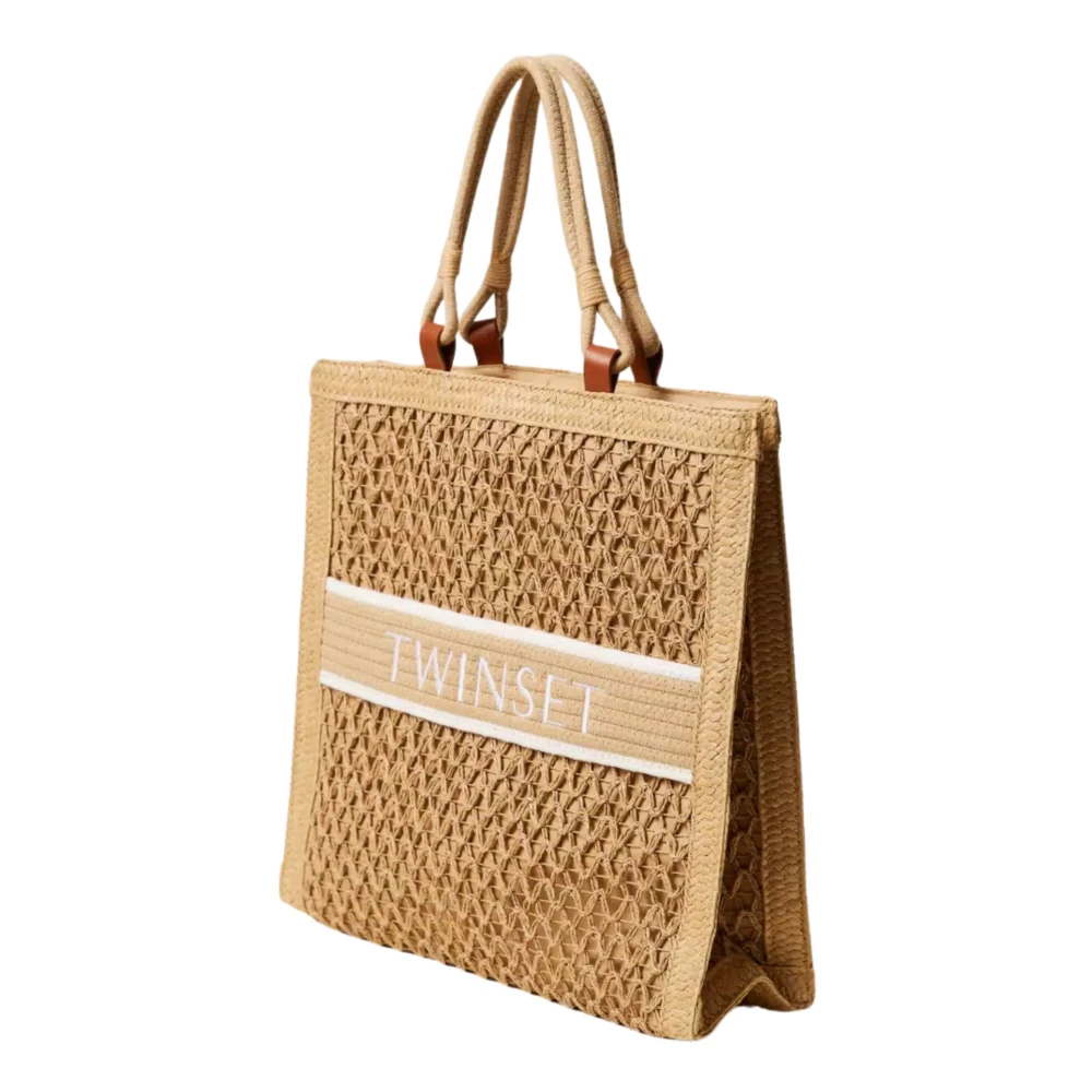Twinset Geweven Shopper Tas met Ottoman Trim Yellow Dames