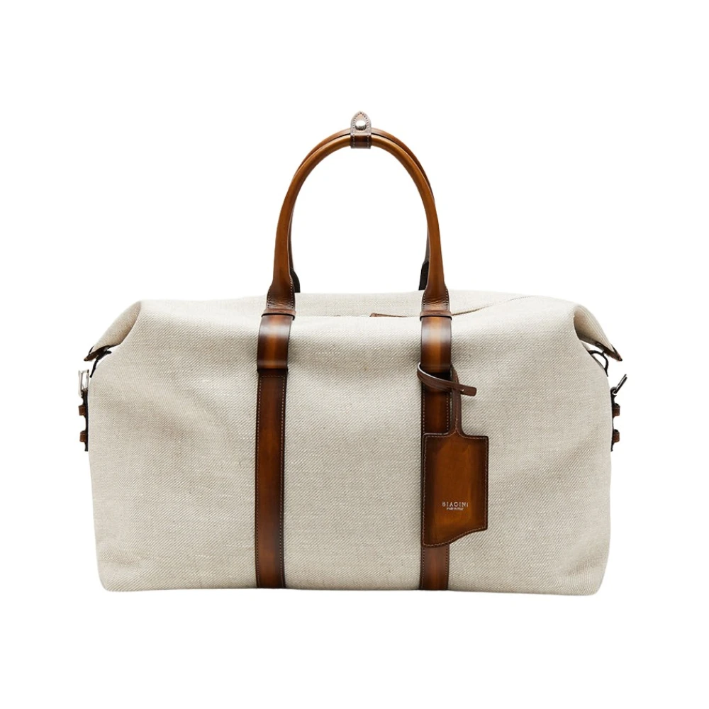 Biagini Canvas Weekender Väska med Handmålade Läderdetaljer Brown, Herr