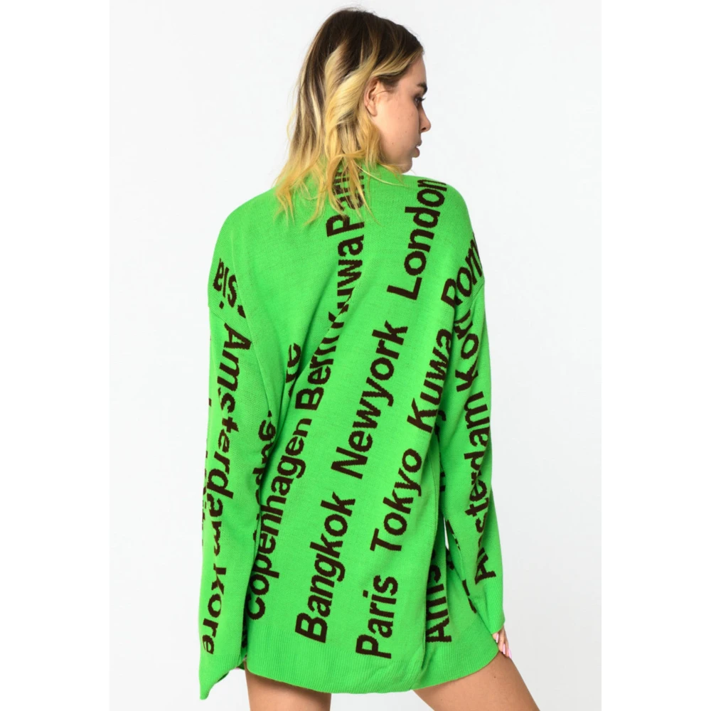 Cesare Gaspari Oversized City Print Gebreide Trui Groen Multicolor Dames
