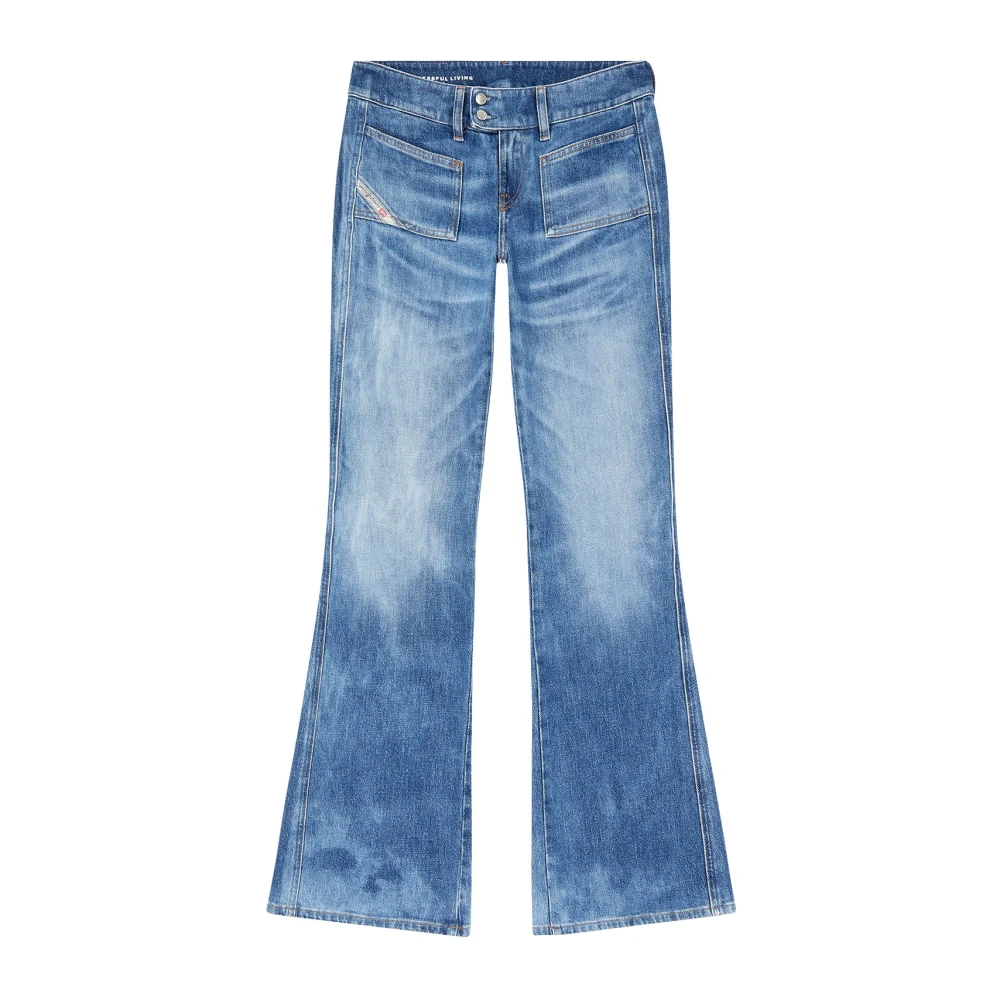 Diesel Flared jeans met achterlogo-patch Blue Dames