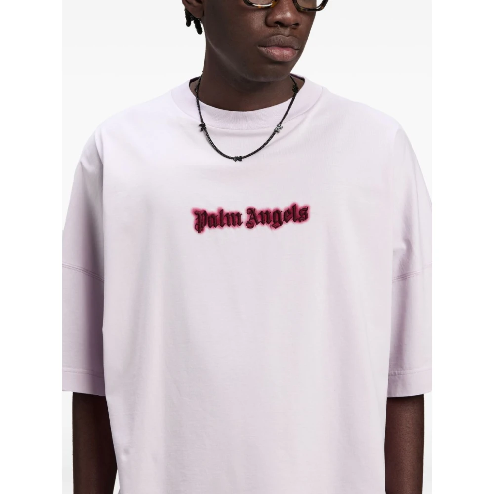 Palm Angels Lila Oversized Logo T-shirt Bordeaux Beige Heren