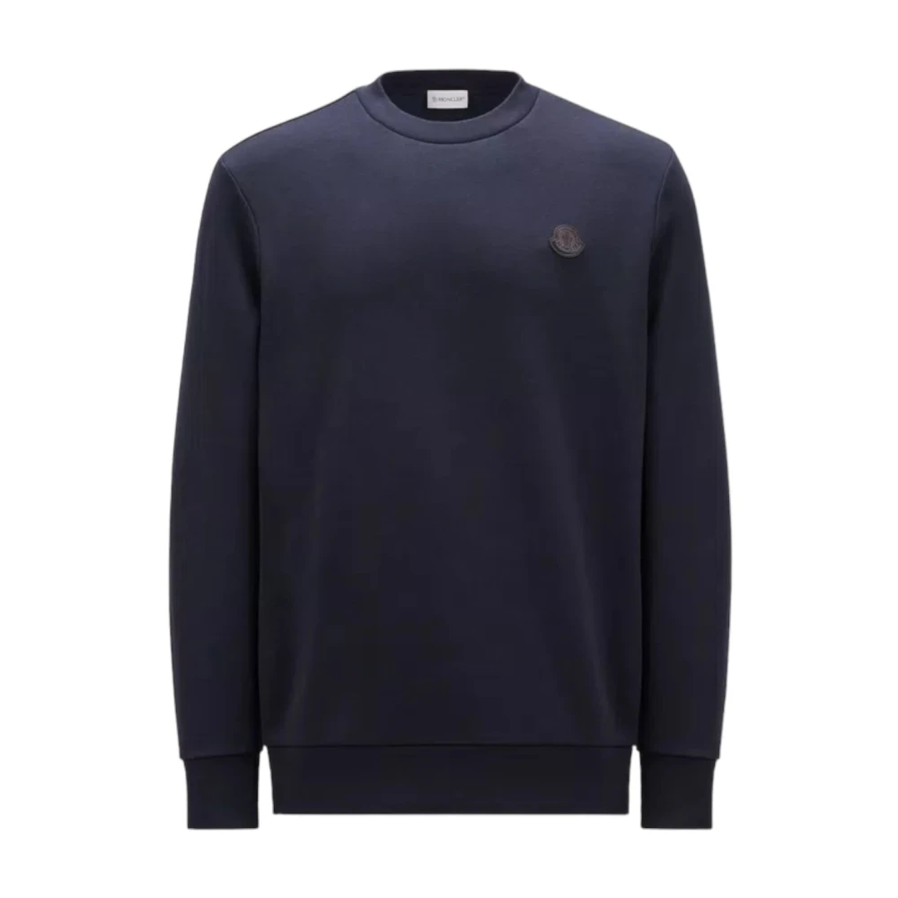 Moncler Logo Patch Crew Neck Sweatshirt Blue Heren
