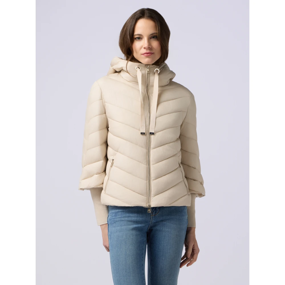 Oltre Lichtgewicht donsjack met capuchon en manchetten Beige Dames