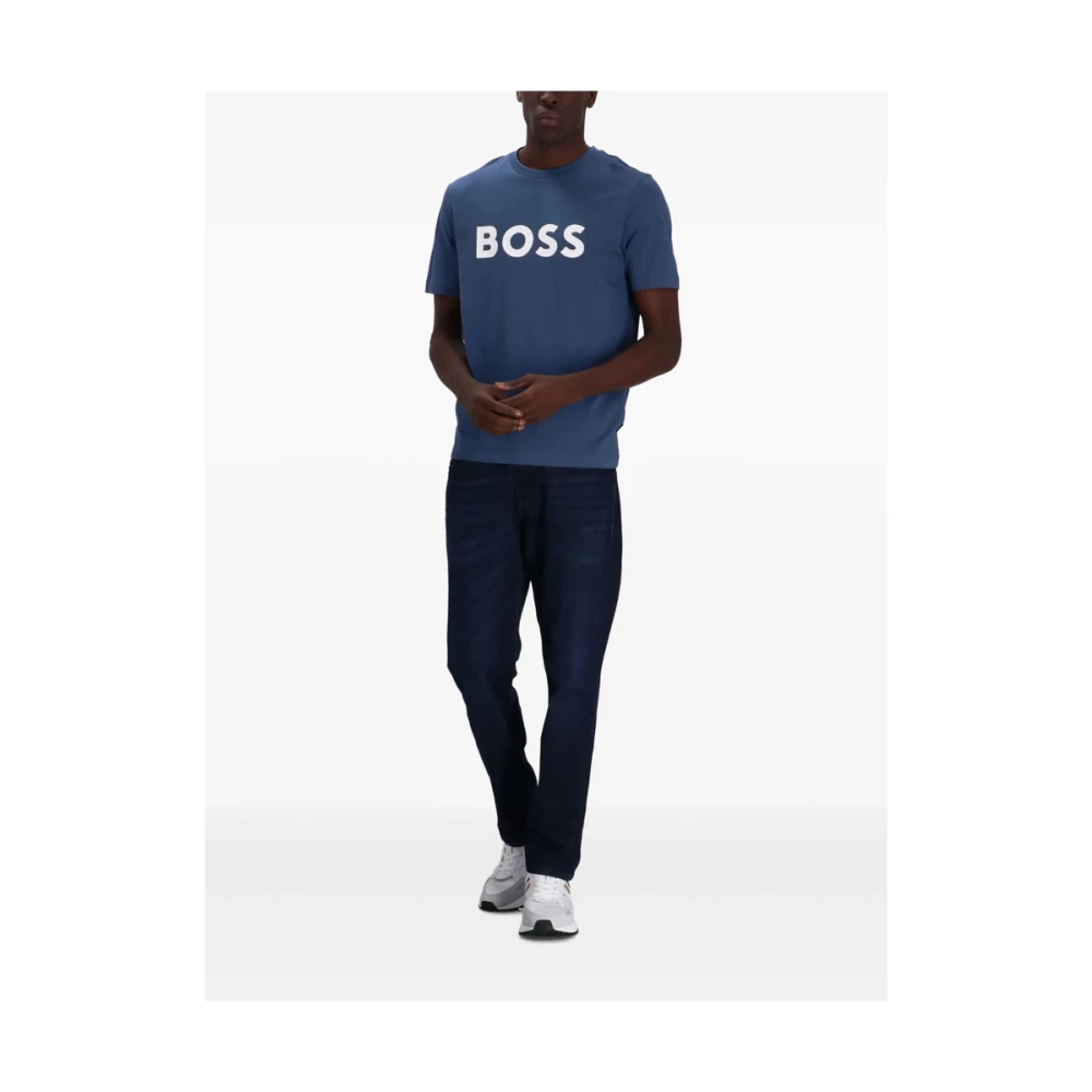 Hugo Boss Blauw Crew Neck Logo Print T-shirt Blue Heren