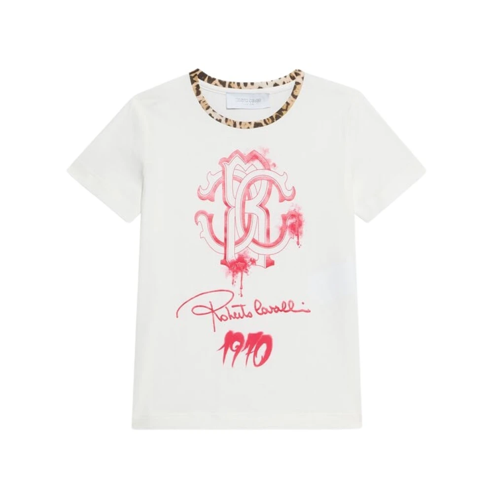 Roberto Cavalli Signature Tee - Female - Kids Short Sleeve T-Shirts - White - 8 Y - Kids