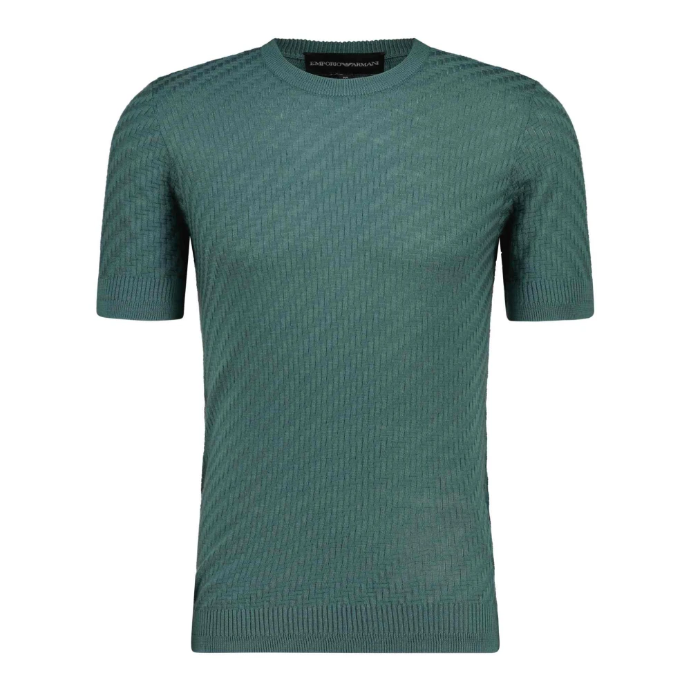 Emporio Armani Stijlvolle Visgraatpatroon Gebreide Shirt Green Heren