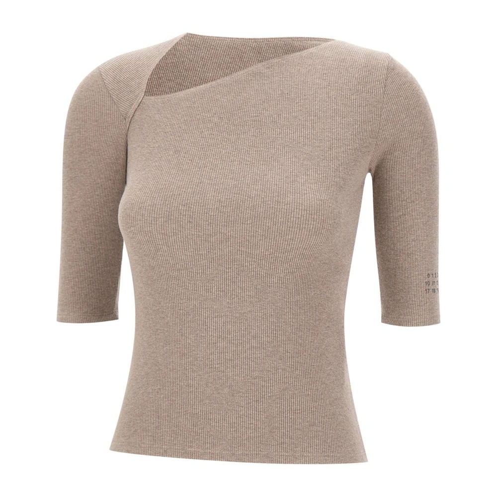 Mm6 Maison Margiela Women's Beige Jumpers - Round-Neck Knitwear - S - Knitwear