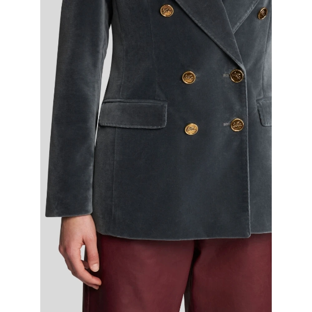 ETRO Dubbelbreasted fluwelen katoenen jas met metalen knopen Black Dames
