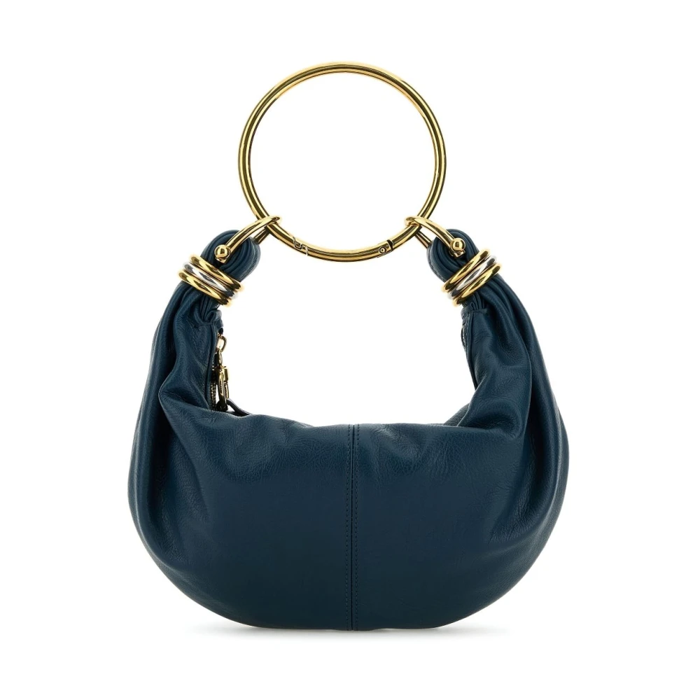 Chloé Blauwe Hobo Tas met Gouden Logo Blue Dames