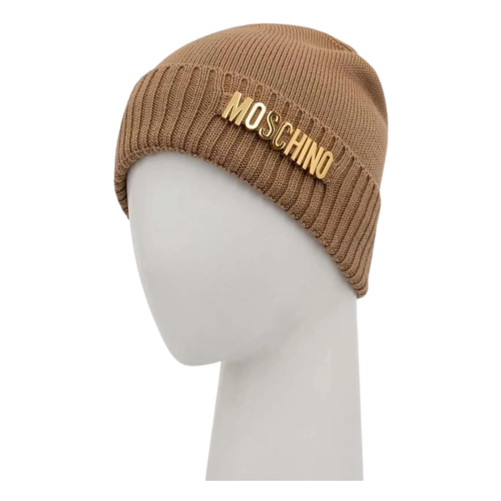 Moschino Gebreide muts met applicatie Brown Dames