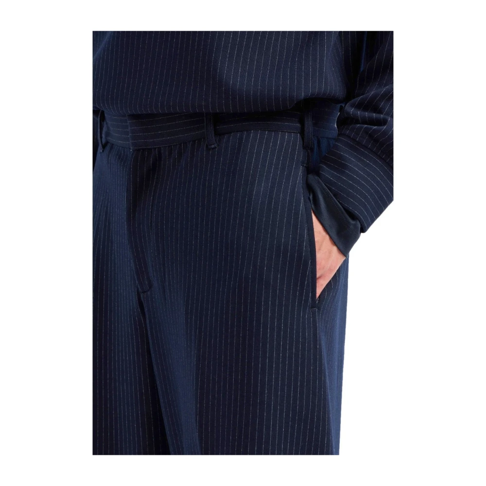 Emporio Armani Donkerblauwe Gestreepte Broek Blue Heren