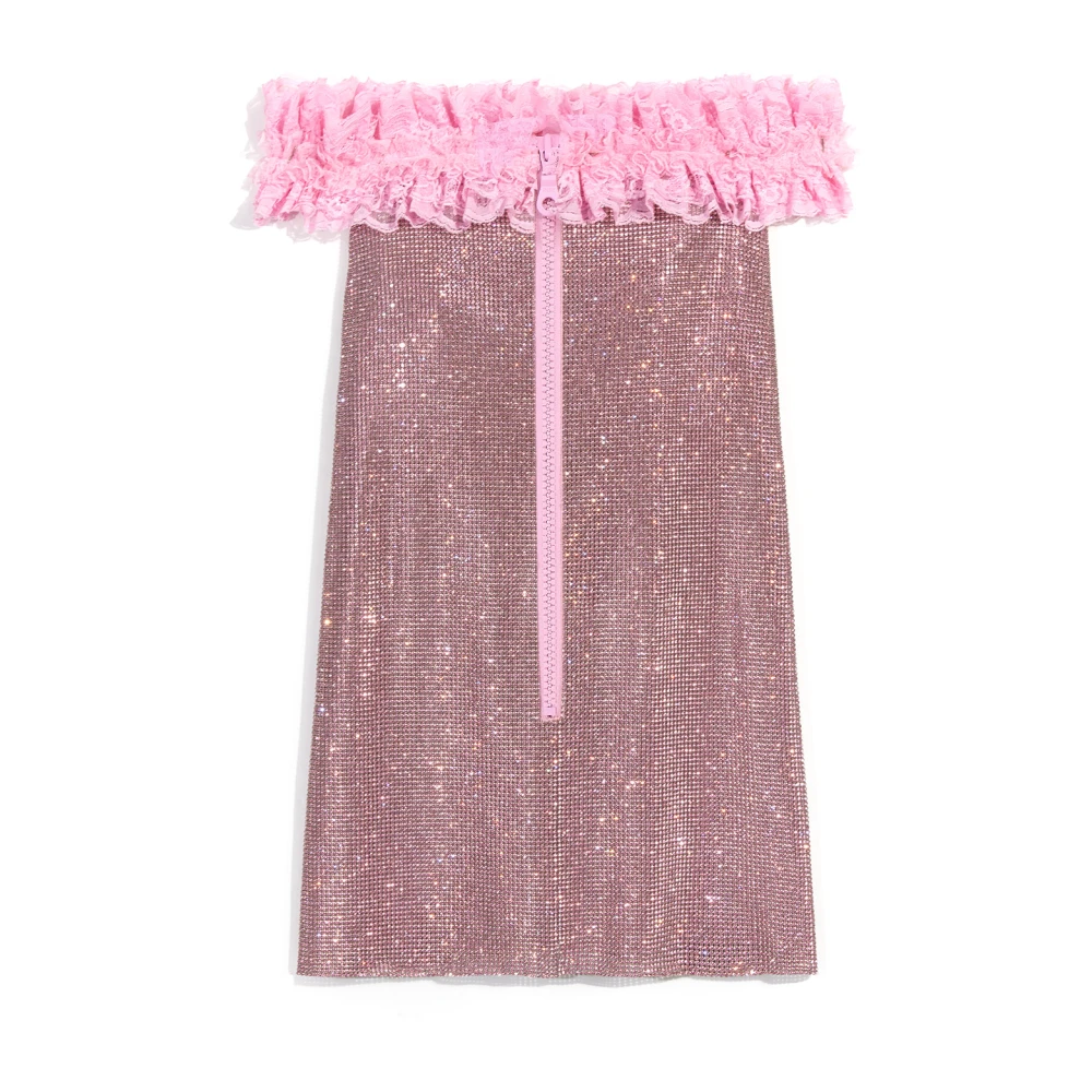 Self Portrait Kristal Mini Jurk met Kant Profiel Pink Dames