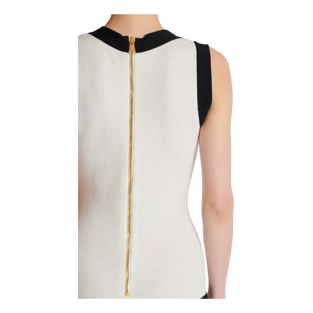 Balmain Tweekleurige gebreide jurk met nep vestontwerp Beige Dames