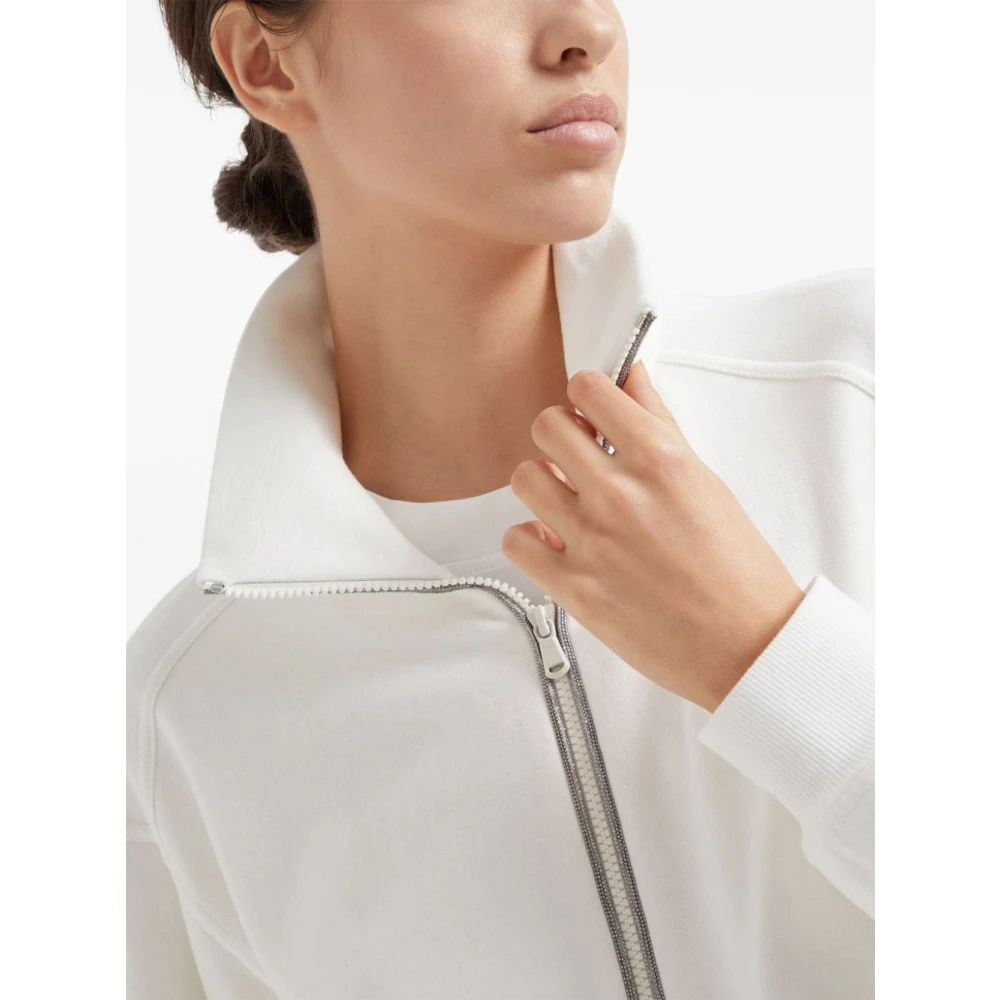 BRUNELLO CUCINELLI Witte Katoenen Trui met Monili Ketting White Dames