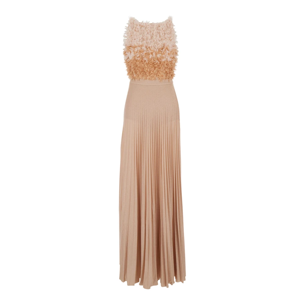 Elisabetta Franchi Beige Gowns, Female, M, Red Carpet Long Dress