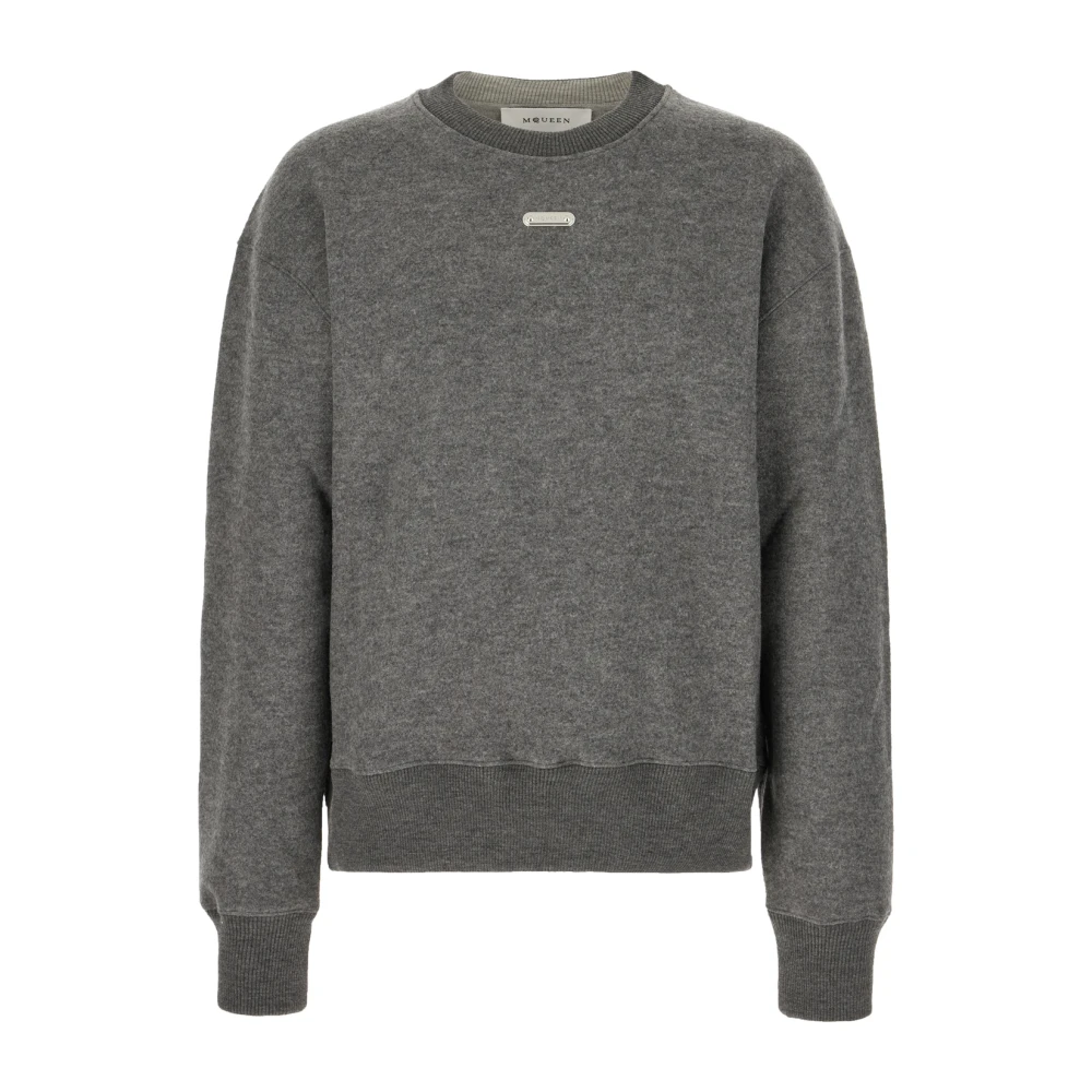 Alexander Mcqueen Gray Round-Neck Knitwear, Male, M, Stylish Sweatshirts For A Trendy Look