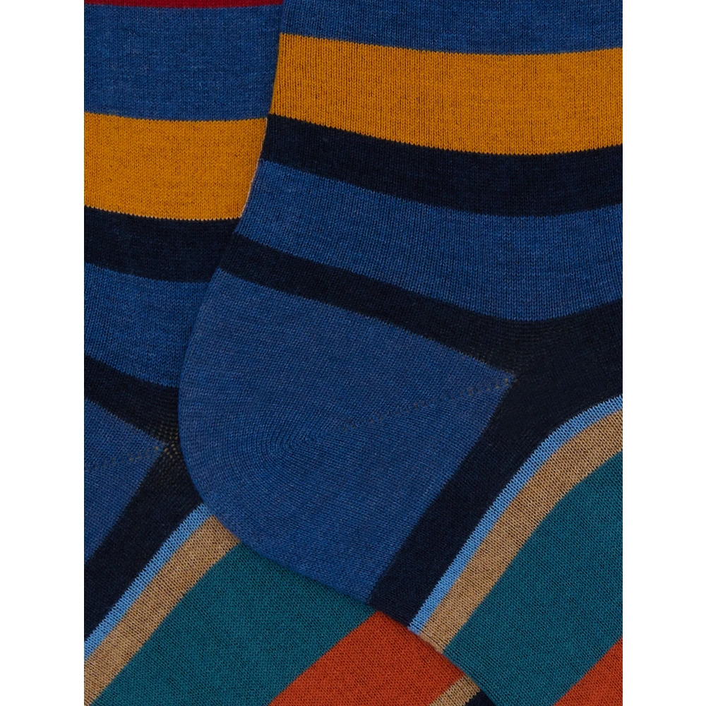 Gallo Korte blauwe katoenen sokken voor heren met veelkleurige strepen Multicolor Heren