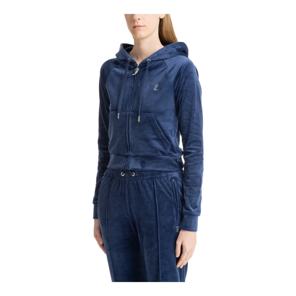 Juicy Couture Trekkoord Rits Effen Logo Hoodie Blue Dames