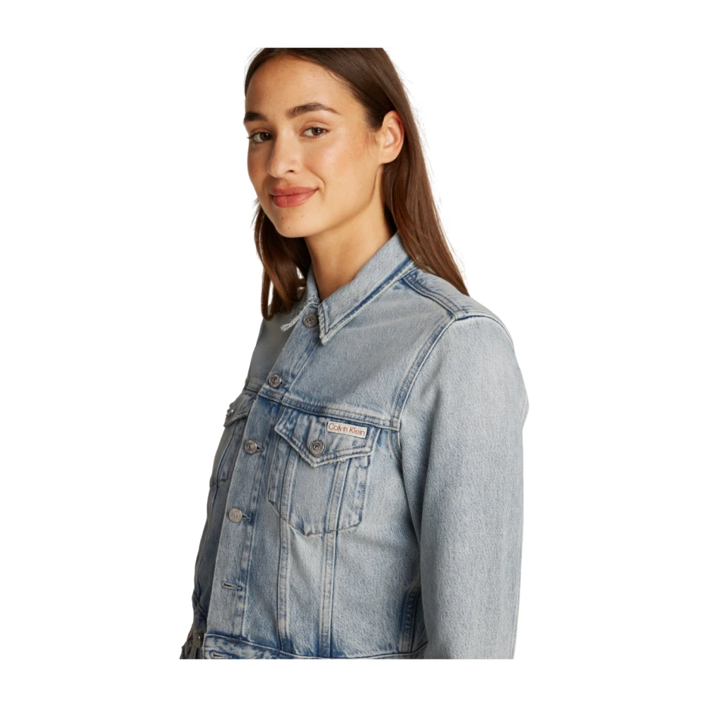 Calvin Klein Blauwe Denim Jas Rechte Snit Blue Dames