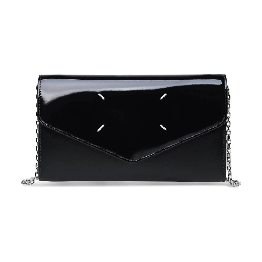 Maison Margiela Women's Black Clutches, One Size, Four Stiches Leather Chain Wallet
