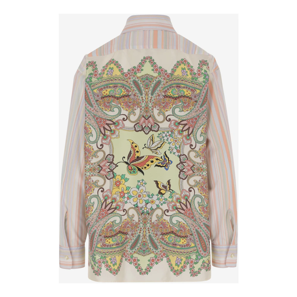 ETRO Gestreept katoenen overhemd met bloemenrug Multicolor Dames