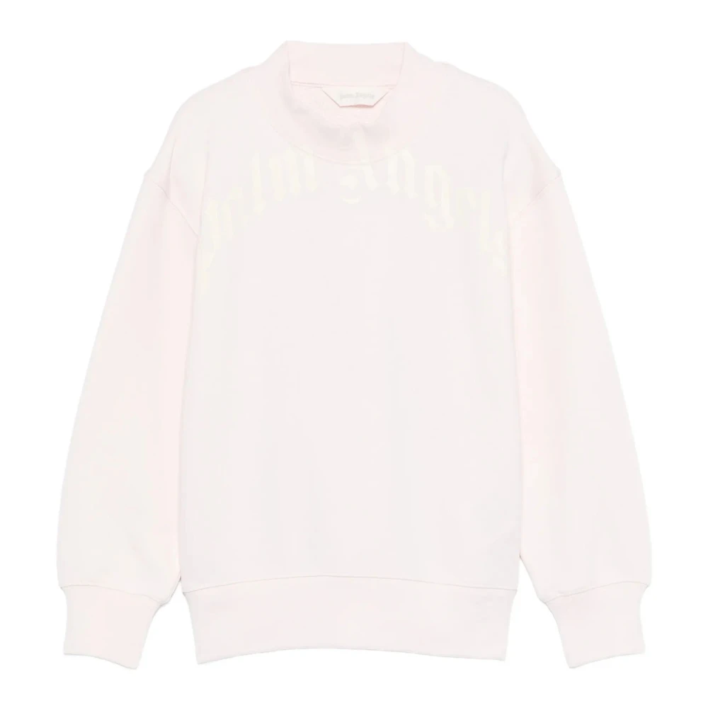 Palm Angels , Kids Sweatshirts, Unisex, Pink, 6 Y, Curved Logo Regular Crewneck