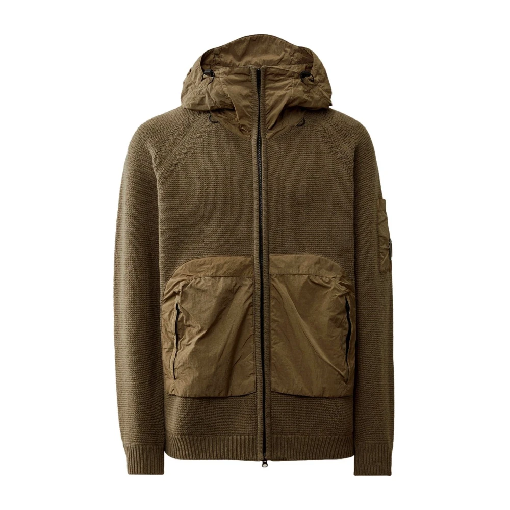 C.p. Company Men's Beige Hooded Full Zip Knit Jumper - Cardigans - L - Knitwear