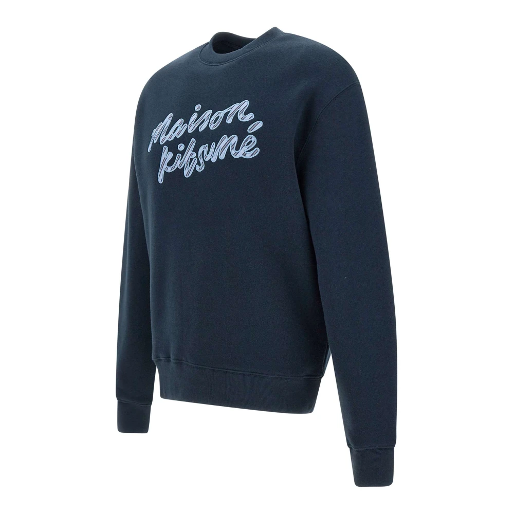 Maison Kitsuné Handwriting Sweatshirt Blauw Crew Neck Blue Heren