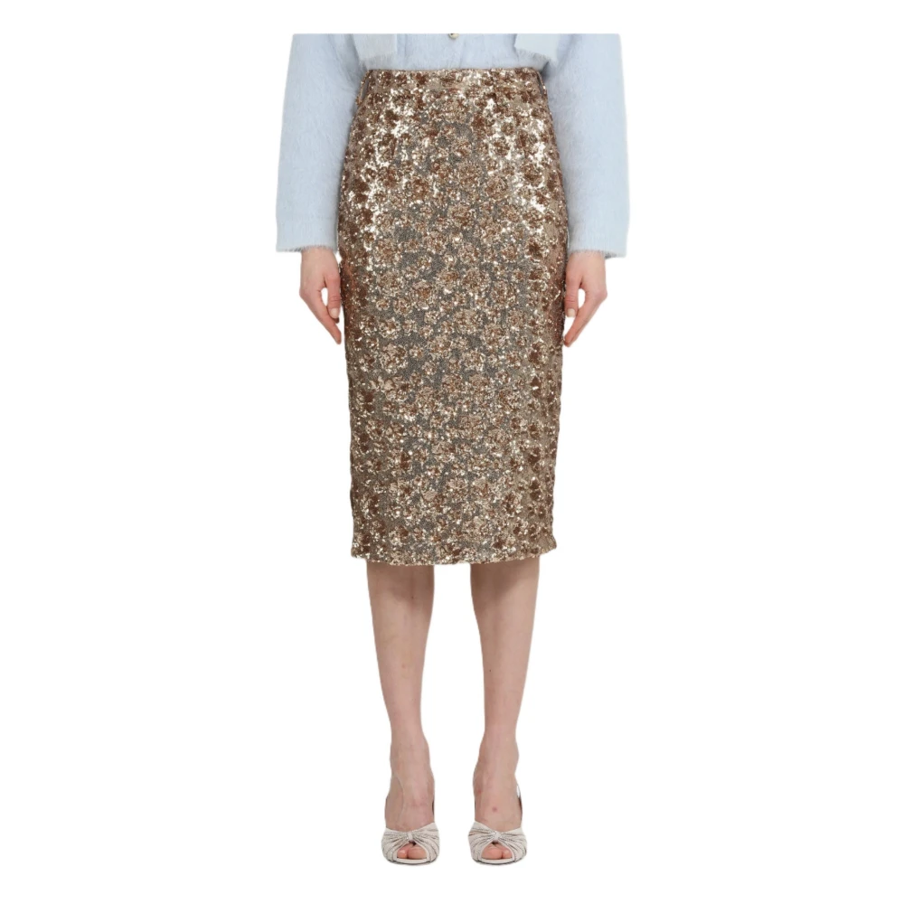 N21 Women's Yellow Midi Skirts, 2XL, Gonna A Tubino Con Tessuto Paillettes