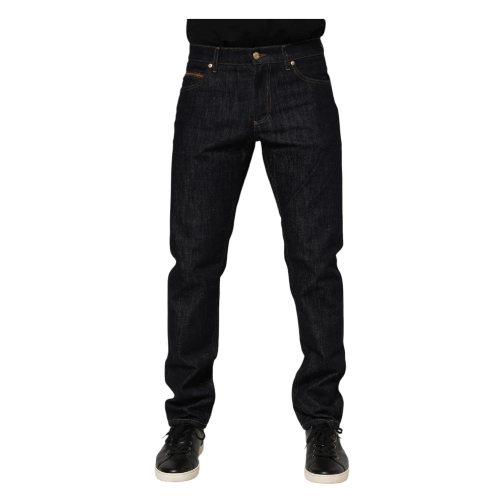 Dolce & Gabbana Men's Blue Slim Fit Jeans, S, Logo Plaque Jeans